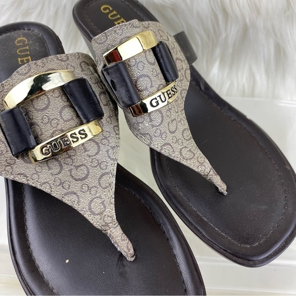 GUESS LOGO WEDGE SANDALS THONG SLIP ON SHOES SIZE 8 - Picture 4 of 11
